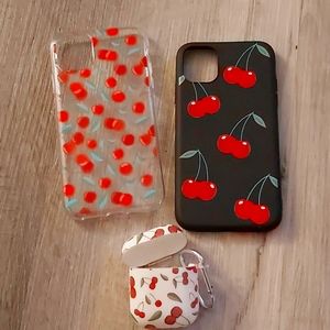Cherry print - 2 iPhone 11 cases with Airpod case.